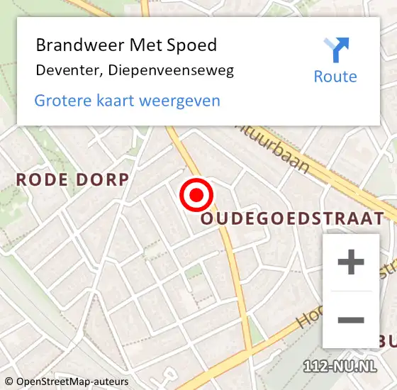 Locatie op kaart van de 112 melding: Brandweer Met Spoed Naar Deventer, Diepenveenseweg op 20 juli 2023 15:13