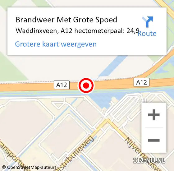 Locatie op kaart van de 112 melding: Brandweer Met Grote Spoed Naar Waddinxveen, A12 hectometerpaal: 24,9 op 20 juli 2023 15:25