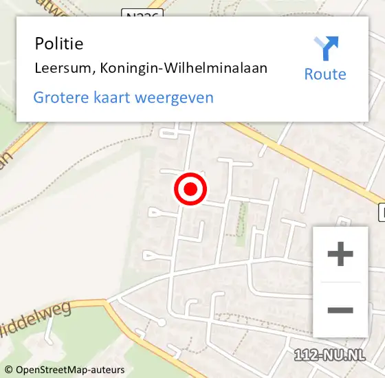 Locatie op kaart van de 112 melding: Politie Leersum, Koningin-Wilhelminalaan op 20 juli 2023 15:26