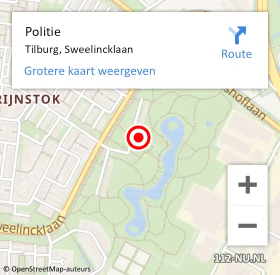 Locatie op kaart van de 112 melding: Politie Tilburg, Sweelincklaan op 20 juli 2023 15:33