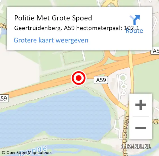 Locatie op kaart van de 112 melding: Politie Met Grote Spoed Naar Geertruidenberg, A59 hectometerpaal: 102,1 op 20 juli 2023 16:08