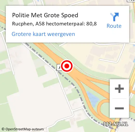 Locatie op kaart van de 112 melding: Politie Met Grote Spoed Naar Rucphen, A58 hectometerpaal: 80,8 op 20 juli 2023 17:07