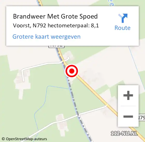 Locatie op kaart van de 112 melding: Brandweer Met Grote Spoed Naar Voorst, N792 hectometerpaal: 8,1 op 20 juli 2023 17:54