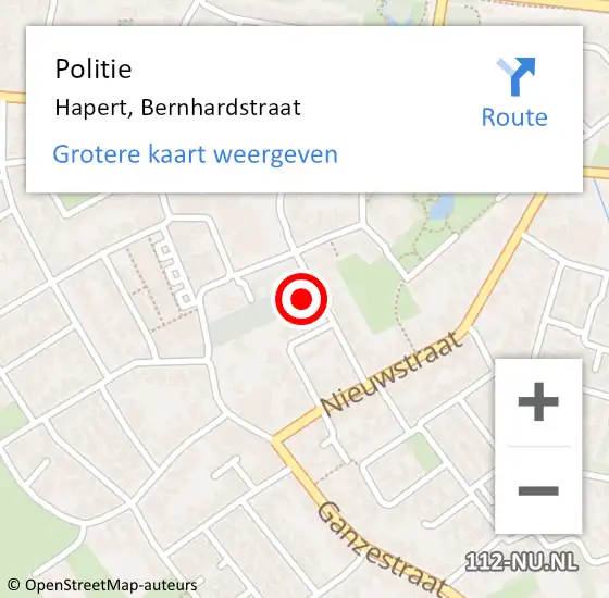 Locatie op kaart van de 112 melding: Politie Hapert, Bernhardstraat op 20 juli 2023 17:57