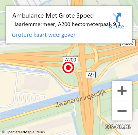 Locatie op kaart van de 112 melding: Ambulance Met Grote Spoed Naar Haarlemmermeer, A200 hectometerpaal: 9,3 op 20 juli 2023 18:14