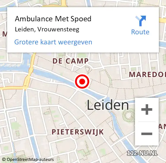 Locatie op kaart van de 112 melding: Ambulance Met Spoed Naar Leiden, Vrouwensteeg op 20 juli 2023 19:14