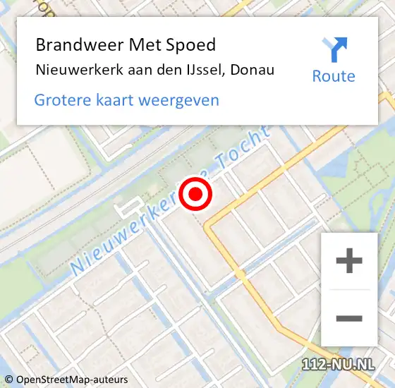 Locatie op kaart van de 112 melding: Brandweer Met Spoed Naar Nieuwerkerk aan den IJssel, Donau op 20 juli 2023 19:17