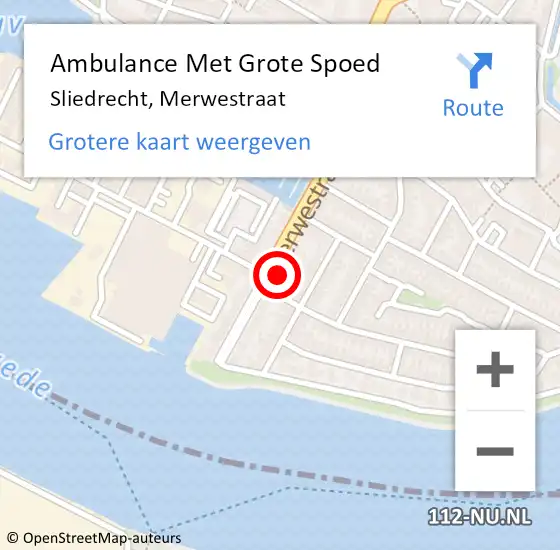 Locatie op kaart van de 112 melding: Ambulance Met Grote Spoed Naar Sliedrecht, Merwestraat op 20 juli 2023 19:39