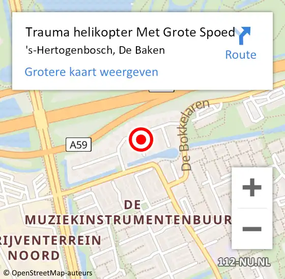 Locatie op kaart van de 112 melding: Trauma helikopter Met Grote Spoed Naar 's-Hertogenbosch, De Baken op 20 juli 2023 19:46