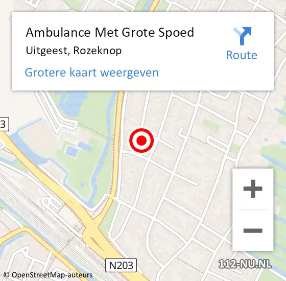 Locatie op kaart van de 112 melding: Ambulance Met Grote Spoed Naar Uitgeest, Rozeknop op 20 juli 2023 20:08