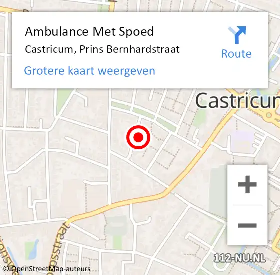 Locatie op kaart van de 112 melding: Ambulance Met Spoed Naar Castricum, Prins Bernhardstraat op 20 juli 2023 20:58