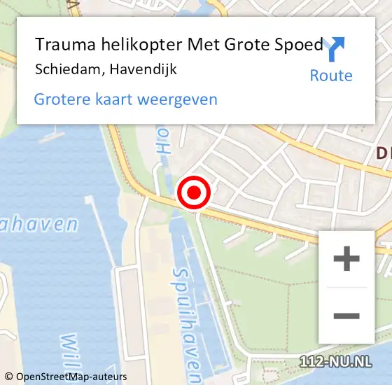 Locatie op kaart van de 112 melding: Trauma helikopter Met Grote Spoed Naar Schiedam, Havendijk op 20 juli 2023 21:20