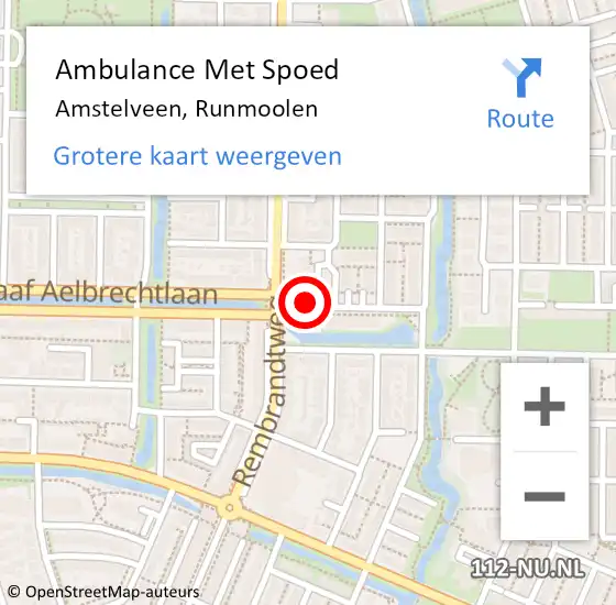 Locatie op kaart van de 112 melding: Ambulance Met Spoed Naar Amstelveen, Runmoolen op 20 juli 2023 21:50