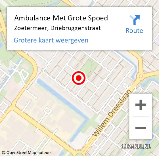 Locatie op kaart van de 112 melding: Ambulance Met Grote Spoed Naar Zoetermeer, Driebruggenstraat op 20 juli 2023 22:47