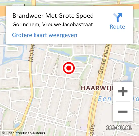 Locatie op kaart van de 112 melding: Brandweer Met Grote Spoed Naar Gorinchem, Vrouwe Jacobastraat op 20 juli 2023 22:59