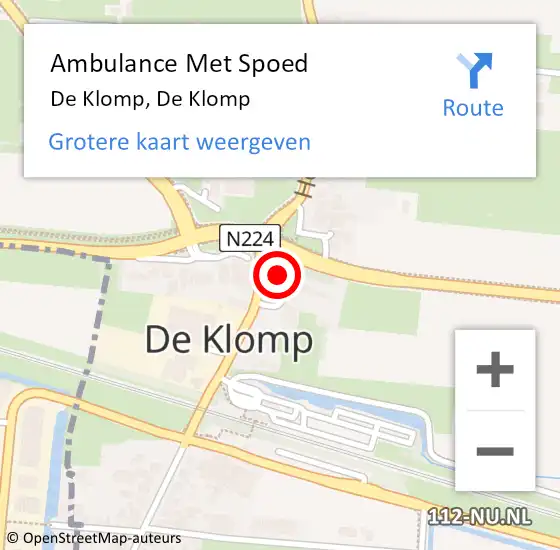 Locatie op kaart van de 112 melding: Ambulance Met Spoed Naar De Klomp, De Klomp op 20 juli 2023 23:34