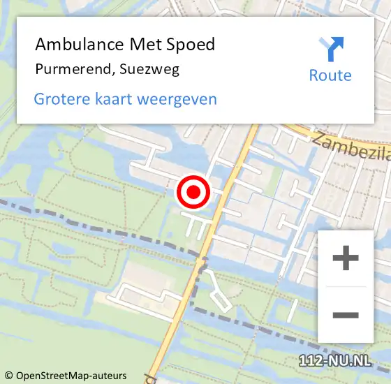 Locatie op kaart van de 112 melding: Ambulance Met Spoed Naar Purmerend, Suezweg op 21 juli 2023 00:24