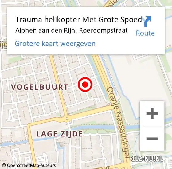 Locatie op kaart van de 112 melding: Trauma helikopter Met Grote Spoed Naar Alphen aan den Rijn, Roerdompstraat op 21 juli 2023 00:56