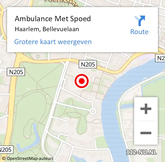 Locatie op kaart van de 112 melding: Ambulance Met Spoed Naar Haarlem, Bellevuelaan op 21 juli 2023 01:08