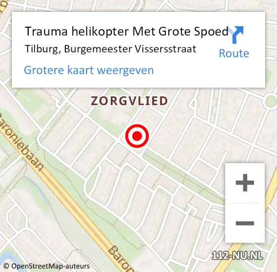 Locatie op kaart van de 112 melding: Trauma helikopter Met Grote Spoed Naar Tilburg, Burgemeester Vissersstraat op 21 juli 2023 03:06