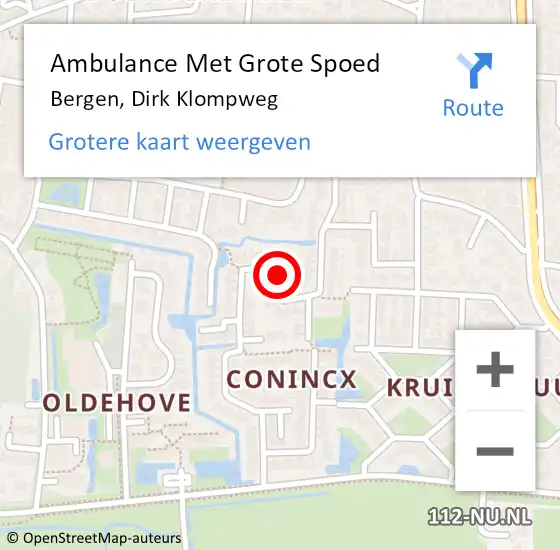 Locatie op kaart van de 112 melding: Ambulance Met Grote Spoed Naar Bergen, Dirk Klompweg op 21 juli 2023 03:23