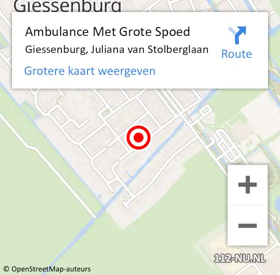 Locatie op kaart van de 112 melding: Ambulance Met Grote Spoed Naar Giessenburg, Juliana van Stolberglaan op 21 juli 2023 06:26