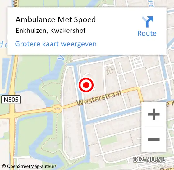 Locatie op kaart van de 112 melding: Ambulance Met Spoed Naar Enkhuizen, Kwakershof op 21 juli 2023 07:16