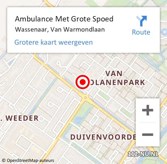 Locatie op kaart van de 112 melding: Ambulance Met Grote Spoed Naar Wassenaar, Van Warmondlaan op 21 juli 2023 08:21