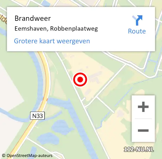 Locatie op kaart van de 112 melding: Brandweer Eemshaven, Robbenplaatweg op 21 juli 2023 08:35