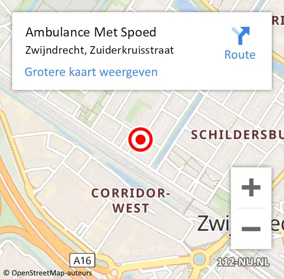 Locatie op kaart van de 112 melding: Ambulance Met Spoed Naar Zwijndrecht, Zuiderkruisstraat op 21 juli 2023 09:12