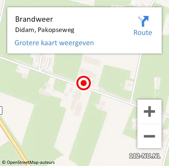 Locatie op kaart van de 112 melding: Brandweer Didam, Pakopseweg op 21 juli 2023 09:14