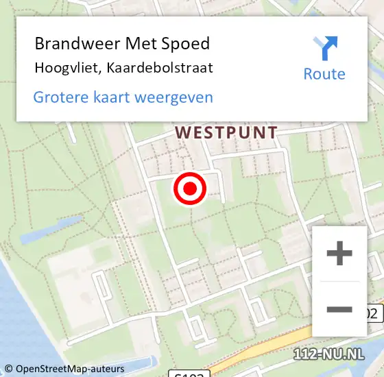 Locatie op kaart van de 112 melding: Brandweer Met Spoed Naar Hoogvliet, Kaardebolstraat op 21 juli 2023 09:55