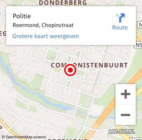 Locatie op kaart van de 112 melding: Politie Roermond, Chopinstraat op 21 juli 2023 10:00