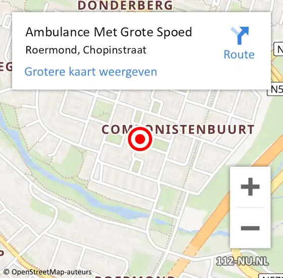 Locatie op kaart van de 112 melding: Ambulance Met Grote Spoed Naar Roermond, Chopinstraat op 21 juli 2023 10:01