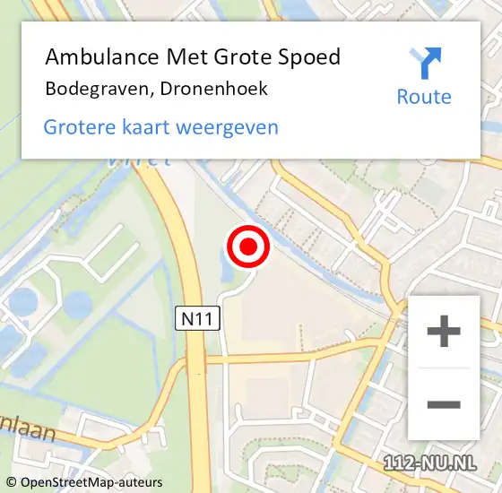 Locatie op kaart van de 112 melding: Ambulance Met Grote Spoed Naar Bodegraven, Dronenhoek op 21 juli 2023 10:19