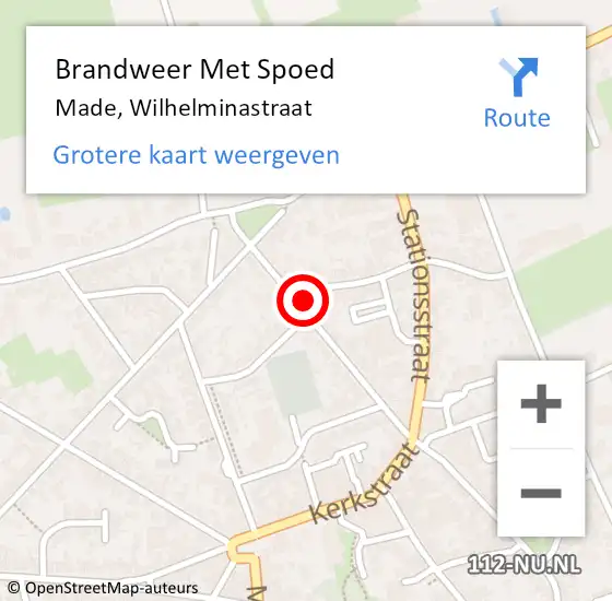 Locatie op kaart van de 112 melding: Brandweer Met Spoed Naar Made, Wilhelminastraat op 21 juli 2023 10:26