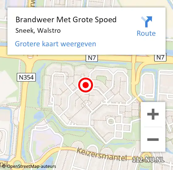 Locatie op kaart van de 112 melding: Brandweer Met Grote Spoed Naar Sneek, Walstro op 21 juli 2023 10:47