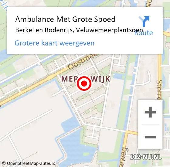 Locatie op kaart van de 112 melding: Ambulance Met Grote Spoed Naar Berkel en Rodenrijs, Veluwemeerplantsoen op 21 juli 2023 11:12