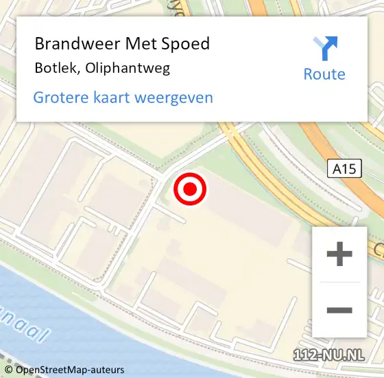 Locatie op kaart van de 112 melding: Brandweer Met Spoed Naar Botlek, Oliphantweg op 21 juli 2023 11:27