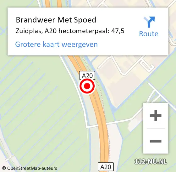 Locatie op kaart van de 112 melding: Brandweer Met Spoed Naar Zuidplas, A20 hectometerpaal: 47,5 op 21 juli 2023 11:30