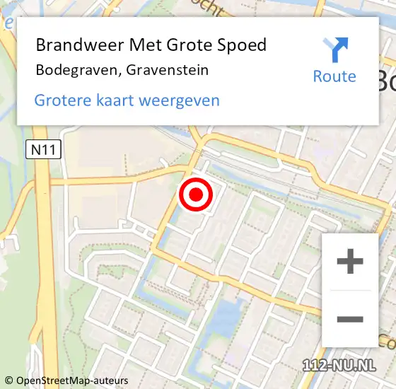 Locatie op kaart van de 112 melding: Brandweer Met Grote Spoed Naar Bodegraven, Gravenstein op 21 juli 2023 11:35