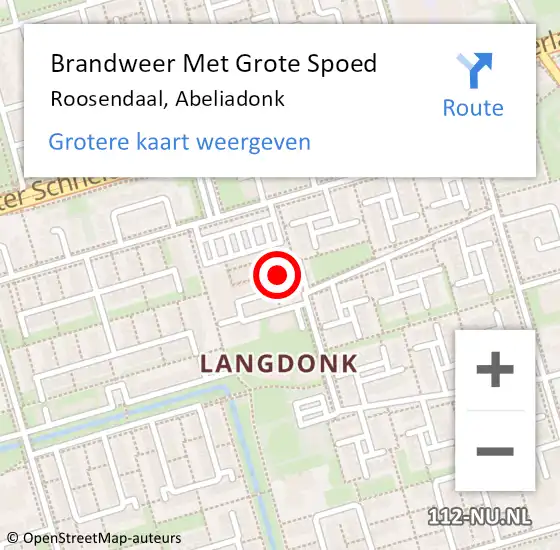 Locatie op kaart van de 112 melding: Brandweer Met Grote Spoed Naar Roosendaal, Abeliadonk op 21 juli 2023 11:43