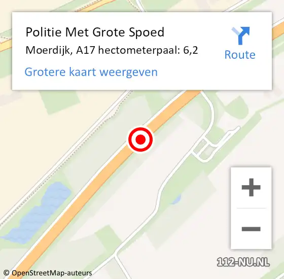 Locatie op kaart van de 112 melding: Politie Met Grote Spoed Naar Moerdijk, A17 hectometerpaal: 6,2 op 21 juli 2023 11:44