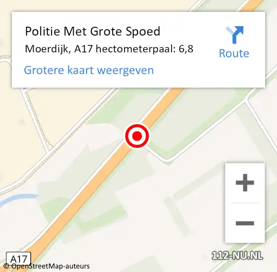 Locatie op kaart van de 112 melding: Politie Met Grote Spoed Naar Moerdijk, A17 hectometerpaal: 6,8 op 21 juli 2023 11:45