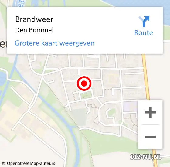 Locatie op kaart van de 112 melding: Brandweer Den Bommel op 21 juli 2023 11:52