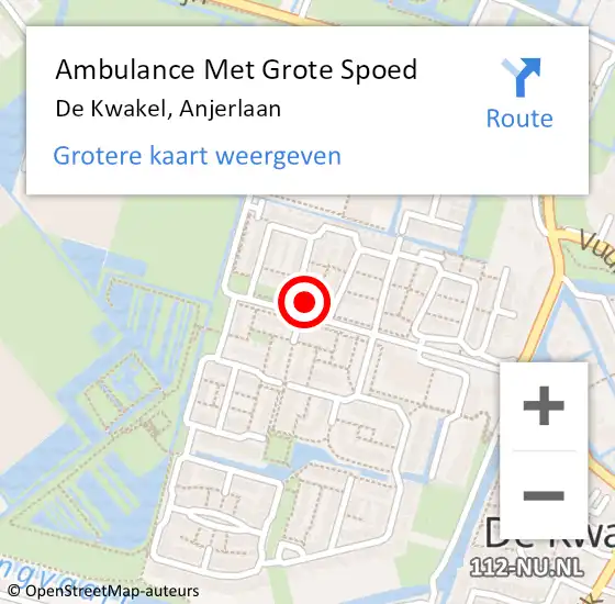 Locatie op kaart van de 112 melding: Ambulance Met Grote Spoed Naar De Kwakel, Anjerlaan op 21 juli 2023 12:39