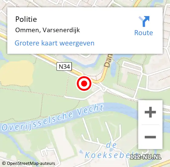 Locatie op kaart van de 112 melding: Politie Ommen, Varsenerdijk op 21 juli 2023 12:40