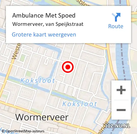 Locatie op kaart van de 112 melding: Ambulance Met Spoed Naar Wormerveer, van Speijkstraat op 21 juli 2023 13:49