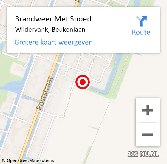 Locatie op kaart van de 112 melding: Brandweer Met Spoed Naar Wildervank, Beukenlaan op 21 juli 2023 14:02