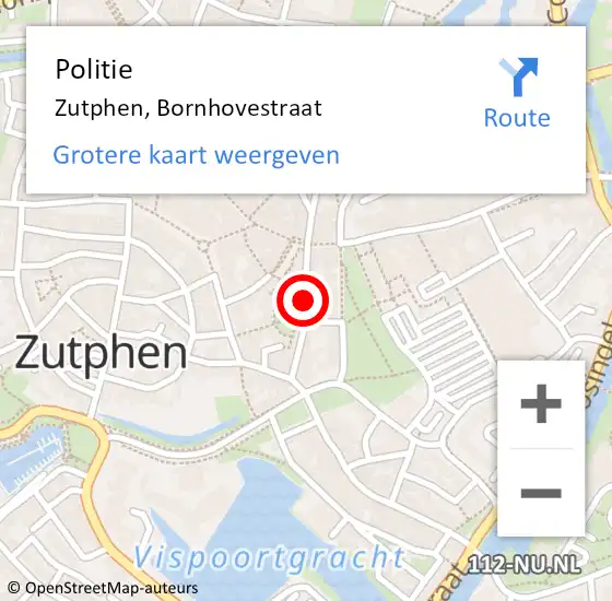 Locatie op kaart van de 112 melding: Politie Zutphen, Bornhovestraat op 21 juli 2023 14:31